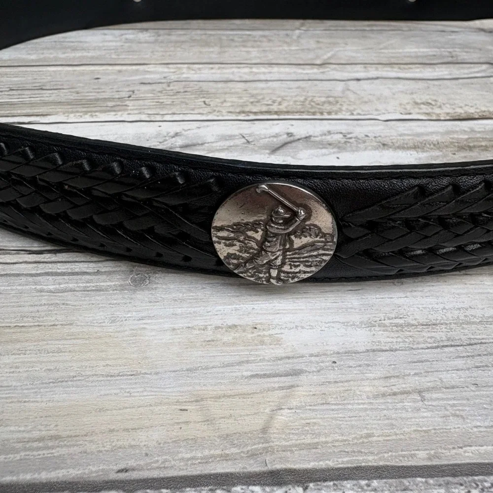 Onyx by Brighton Belt 36 Black VTG 1998 Western Golf Leather Concho Braided